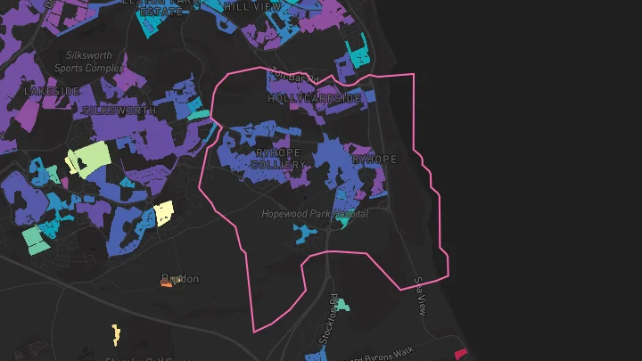 House price heatmap showing property values across Ryhope