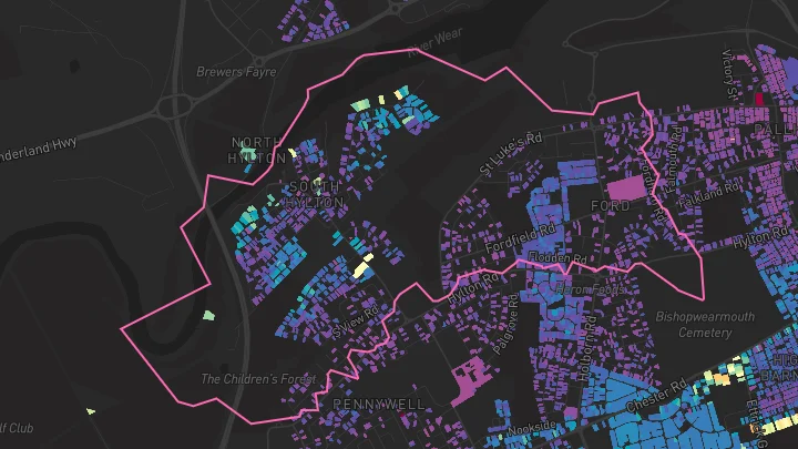 House price heatmap showing property values across South Hylton