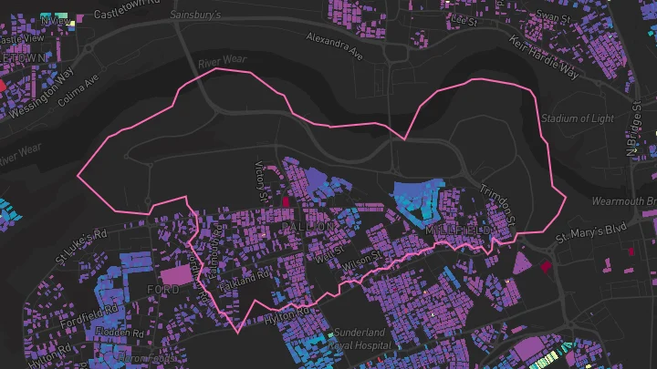 House price heatmap showing property values across Sunderland
