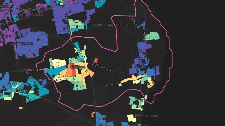 House price heatmap showing property values across Cleadon