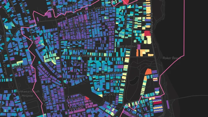 House price heatmap showing property values across Sunderland
