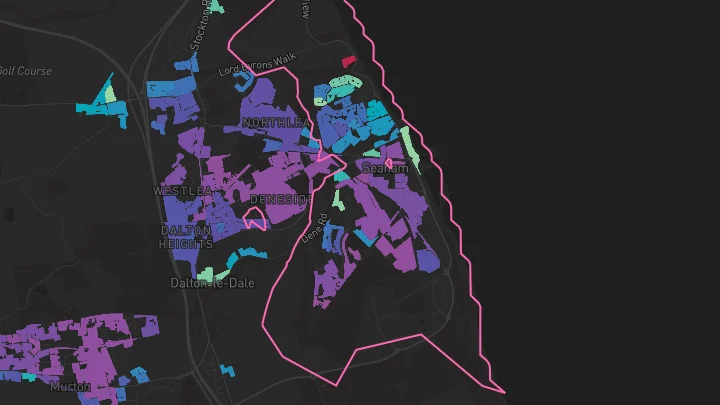 House price heatmap showing property values across Seaham