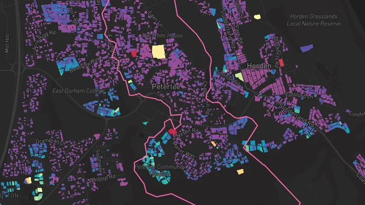 House price heatmap showing property values across Peterlee