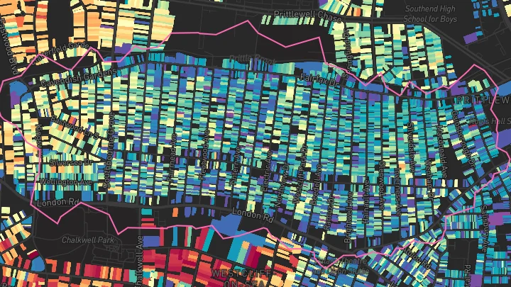 House price heatmap showing property values across Westcliff-On-Sea
