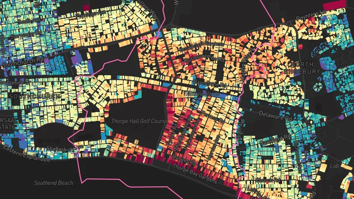 House price heatmap showing property values across Southend-On-Sea