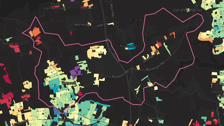 House price heatmap showing property values across Runwell