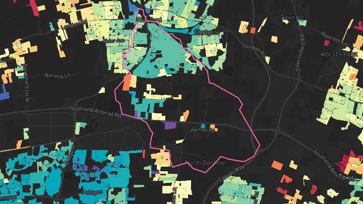 House price heatmap showing property values across Wickford