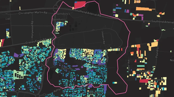 House price heatmap showing property values across Basildon