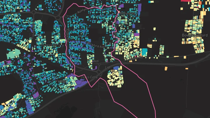 House price heatmap showing property values across Basildon