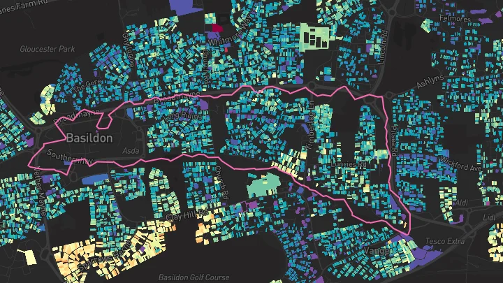 House price heatmap showing property values across Basildon