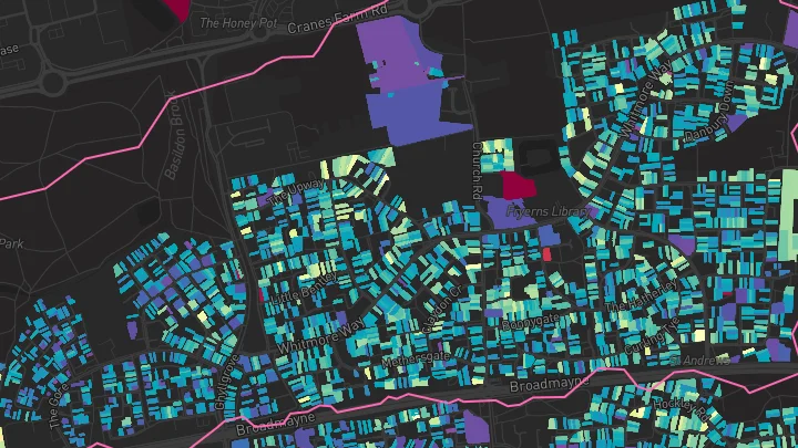 House price heatmap showing property values across Basildon