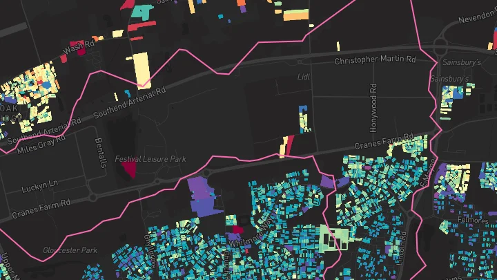House price heatmap showing property values across Basildon