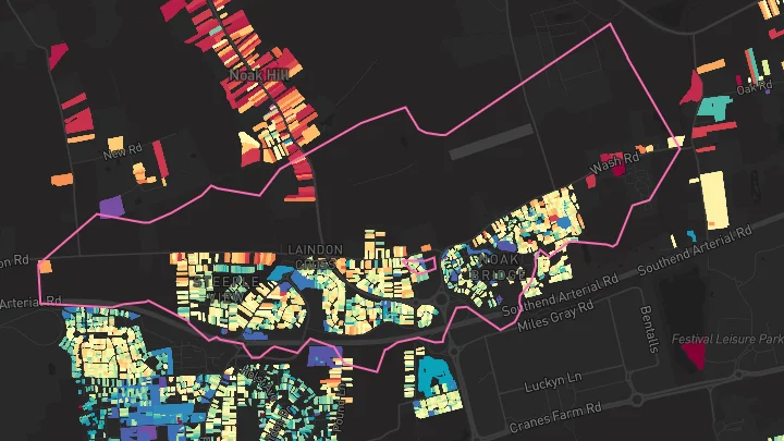 House price heatmap showing property values across Laindon