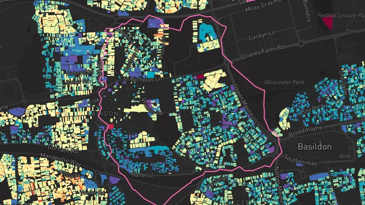 House price heatmap showing property values across Basildon