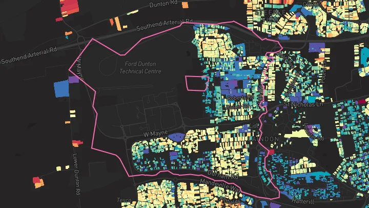 House price heatmap showing property values across Laindon