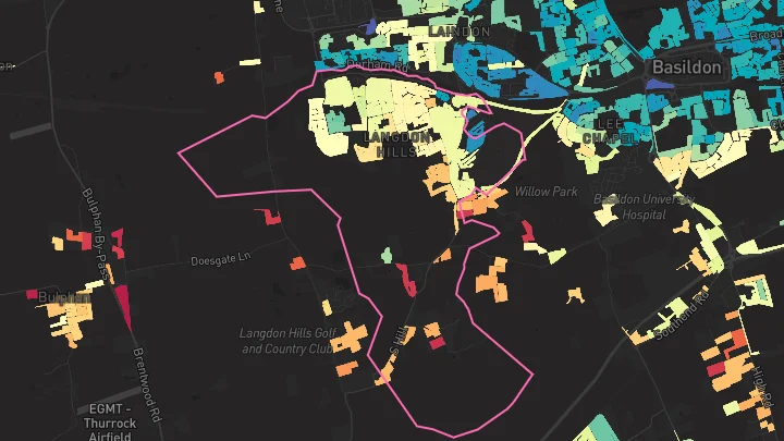 House price heatmap showing property values across Langdon Hills