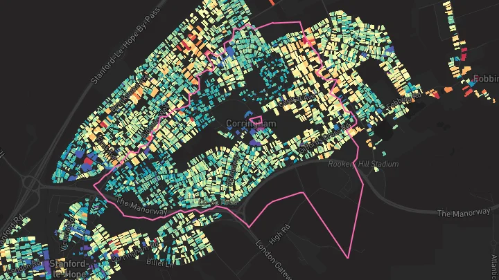 House price heatmap showing property values across Corringham