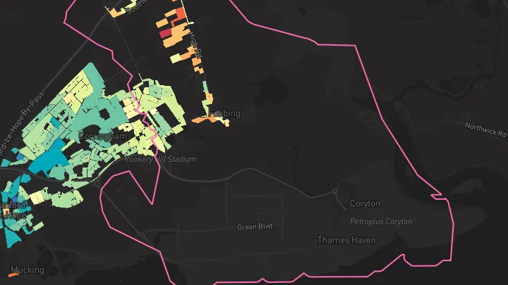House price heatmap showing property values across Corringham