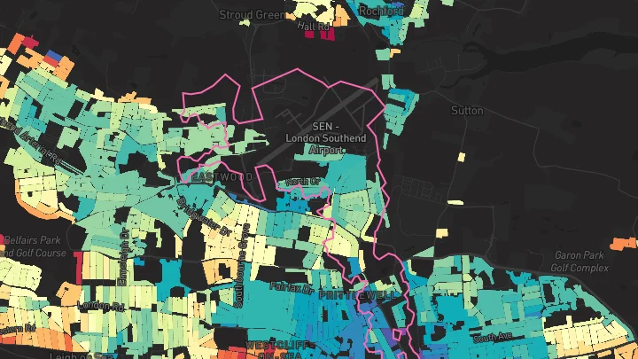 House price heatmap showing property values across Southend-On-Sea