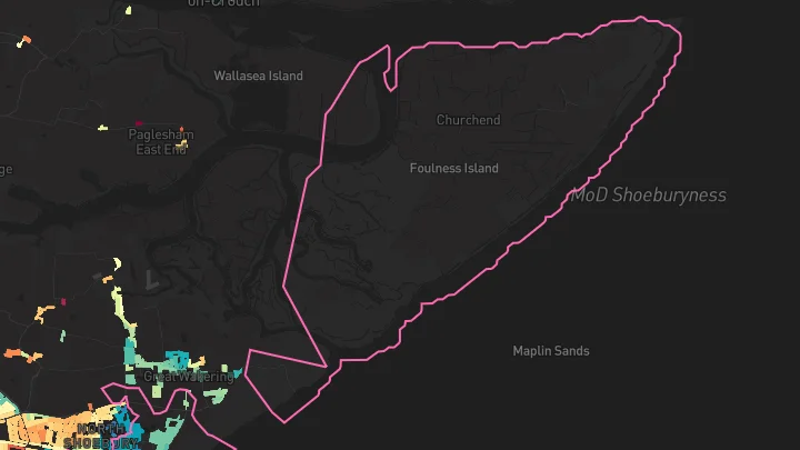 House price heatmap showing property values across Shoeburyness