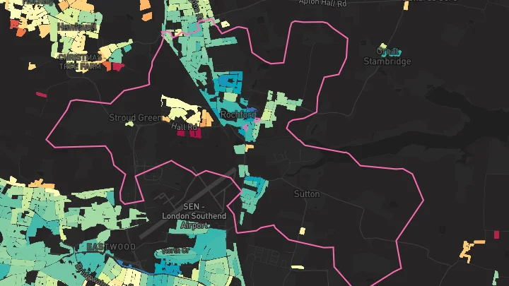 House price heatmap showing property values across Rochford