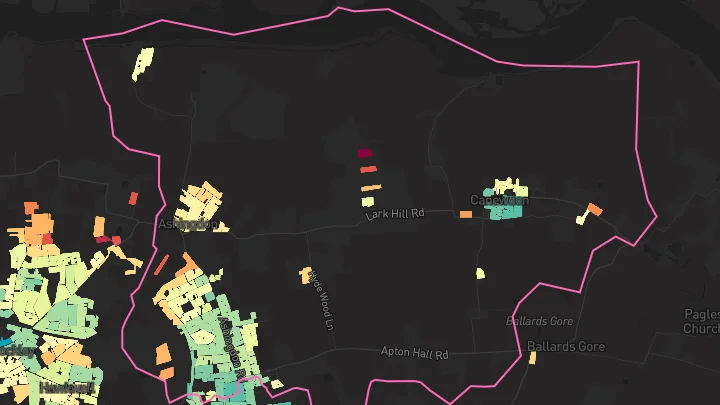 House price heatmap showing property values across Rochford