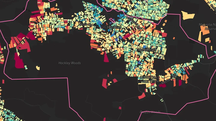 House price heatmap showing property values across Hockley