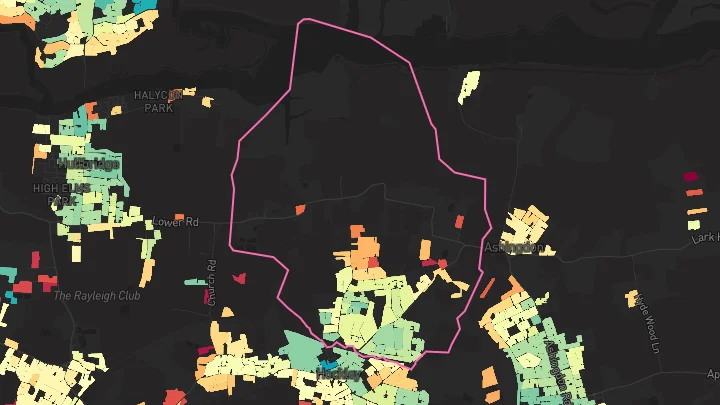 House price heatmap showing property values across Hockley