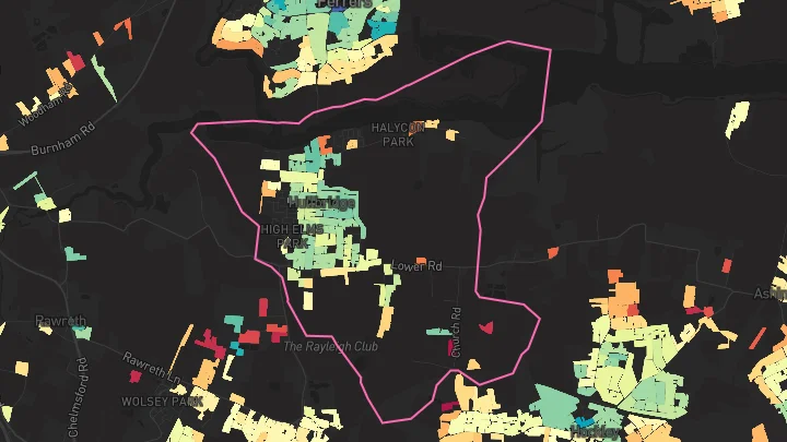 House price heatmap showing property values across Hullbridge
