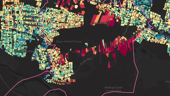House price heatmap showing property values across Benfleet