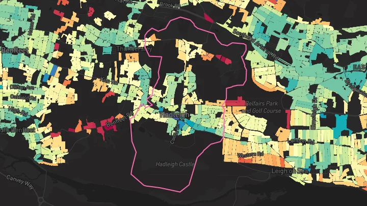 House price heatmap showing property values across Benfleet