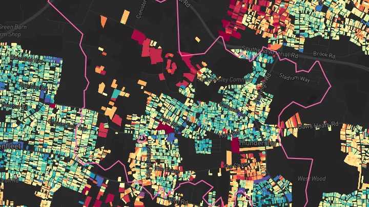 House price heatmap showing property values across Benfleet