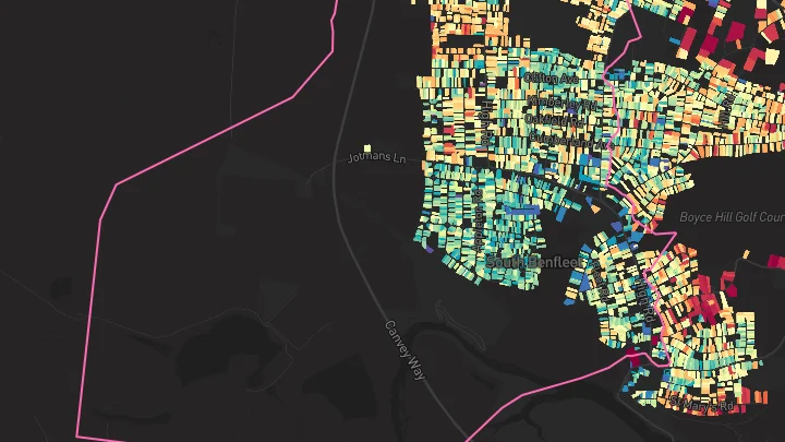 House price heatmap showing property values across Benfleet