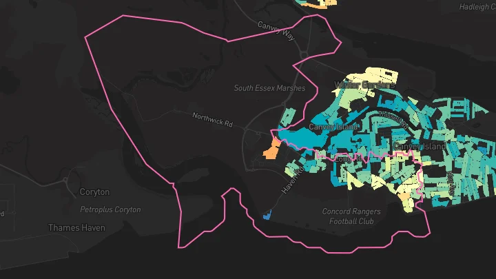 House price heatmap showing property values across Canvey Island