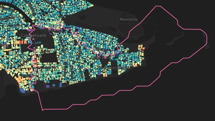 House price heatmap showing property values across Canvey Island