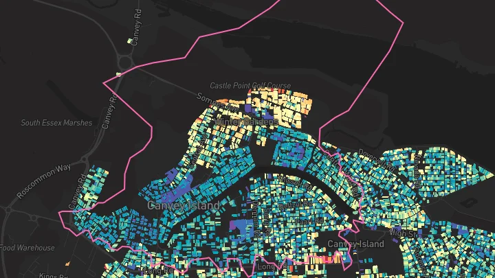House price heatmap showing property values across Canvey Island