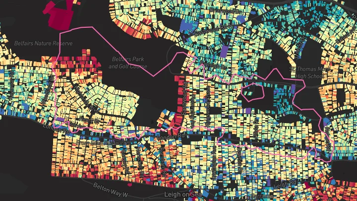House price heatmap showing property values across Leigh-On-Sea