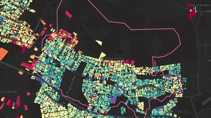 House price heatmap showing property values across Leigh-On-Sea