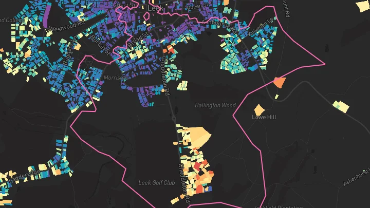 House price heatmap showing property values across Leek