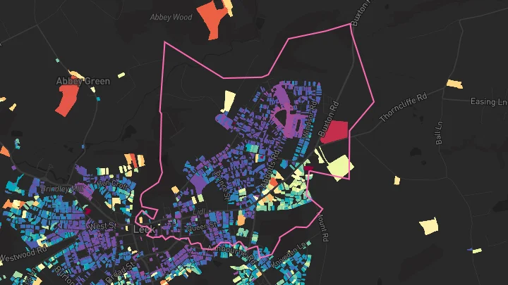House price heatmap showing property values across Leek