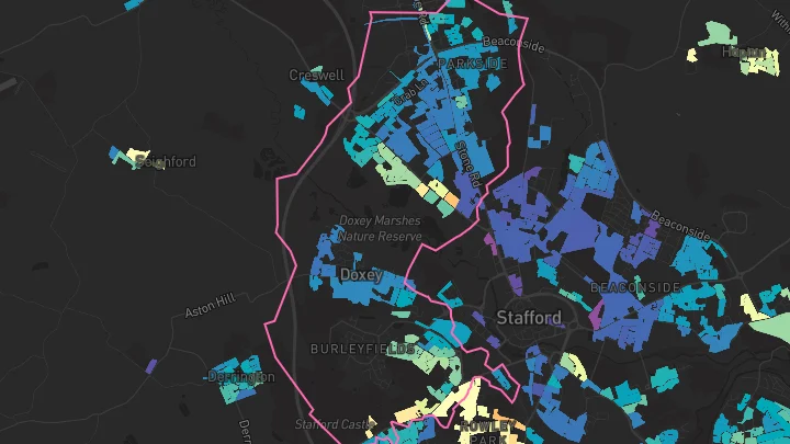 House price heatmap showing property values across Stafford