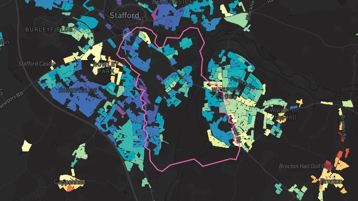 House price heatmap showing property values across Stafford