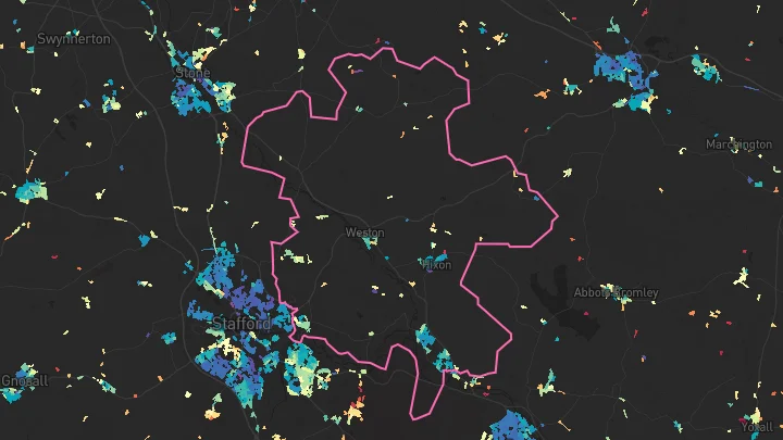 House price heatmap showing property values across Great Haywood