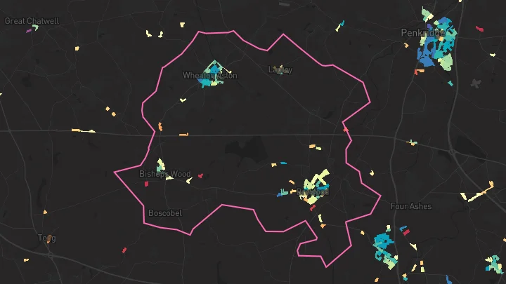 House price heatmap showing property values across Brewood