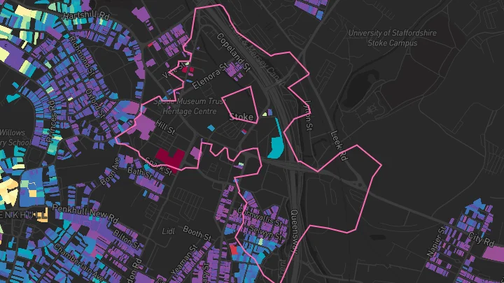 House price heatmap showing property values across Stoke-On-Trent