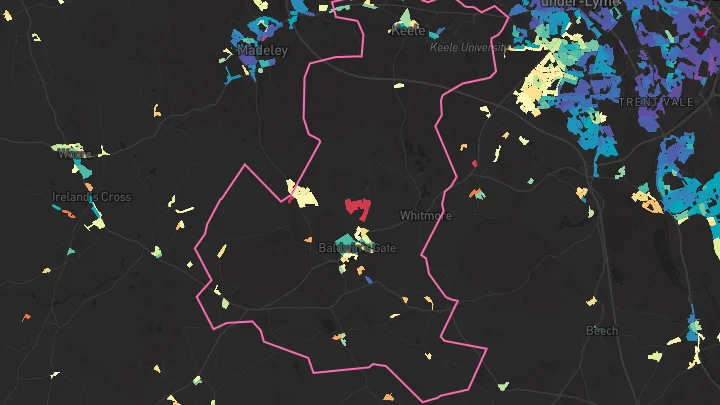 House price heatmap showing property values across Baldwins Gate