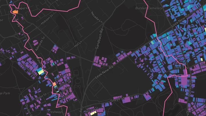 House price heatmap showing property values across Stoke-On-Trent
