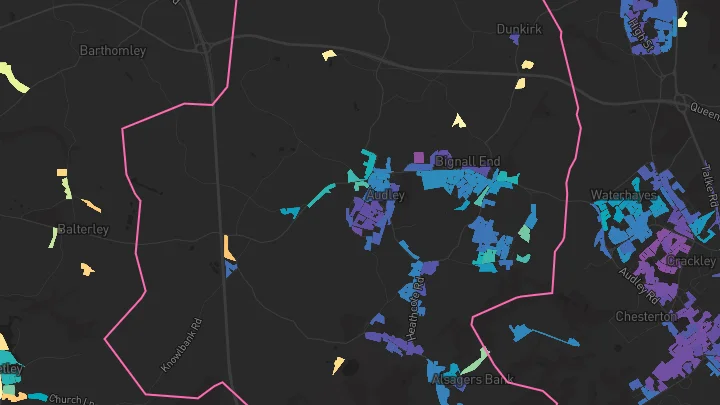 House price heatmap showing property values across Bignall End