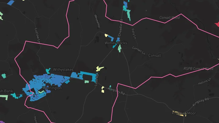 House price heatmap showing property values across Werrington