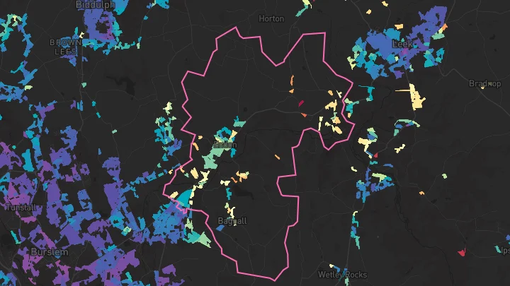 House price heatmap showing property values across Endon